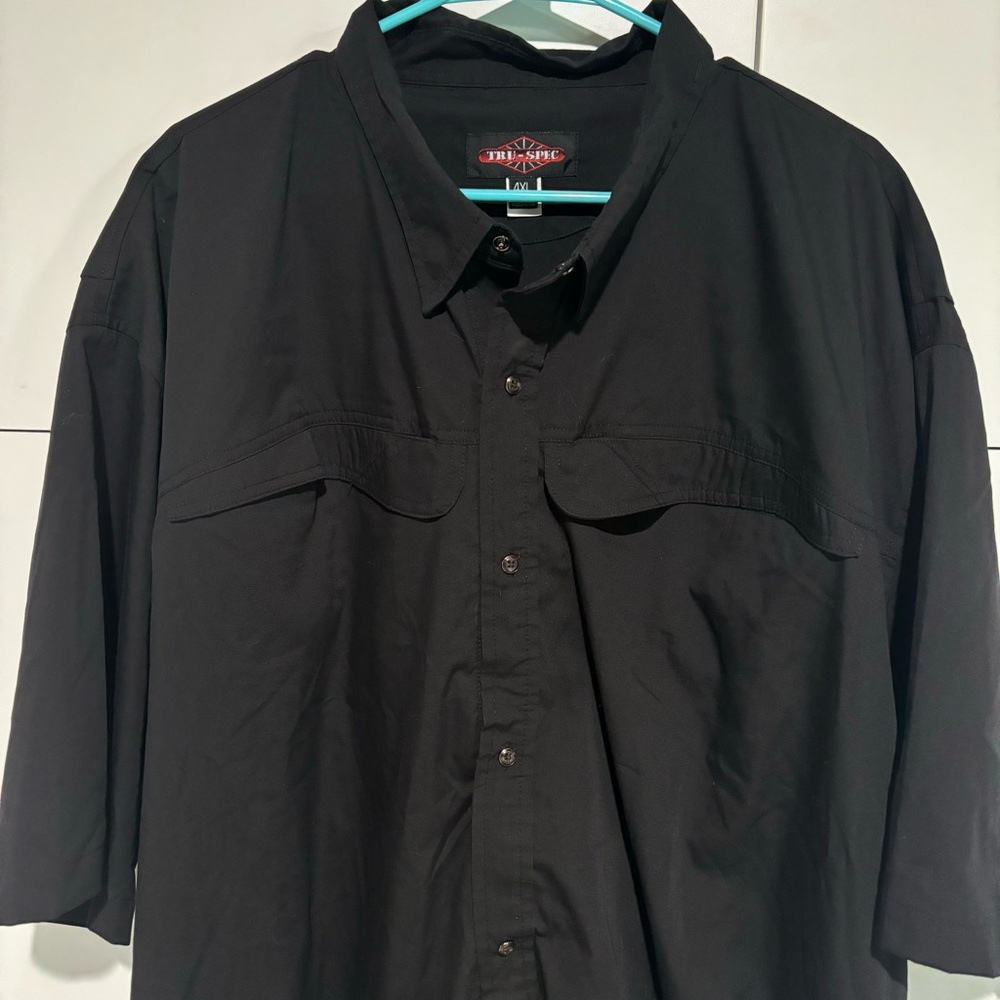 Tru-Spec Mens Tactical Shirt 4XL Short Sleeve Military Black Button Up Pockets